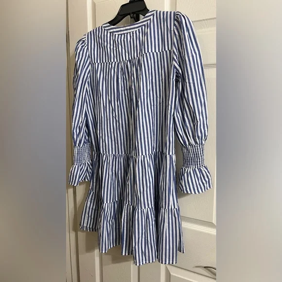 Pomander Place Blue and White Stripe Cotton Poplin Kenzo Dress Size L - Picture 3 of 6
